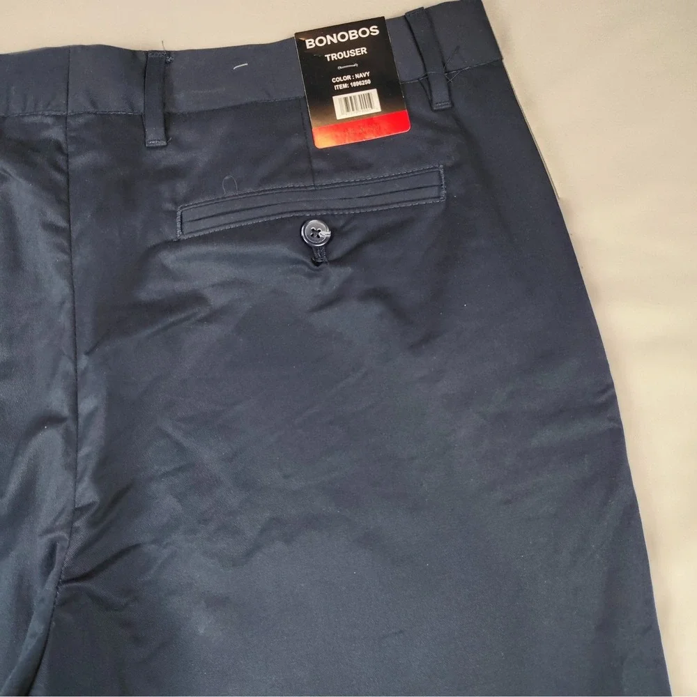 Bonobos Slim Fit Chino Pants Mens 34x30 Navy Flat Front Casual NWT Office Travel